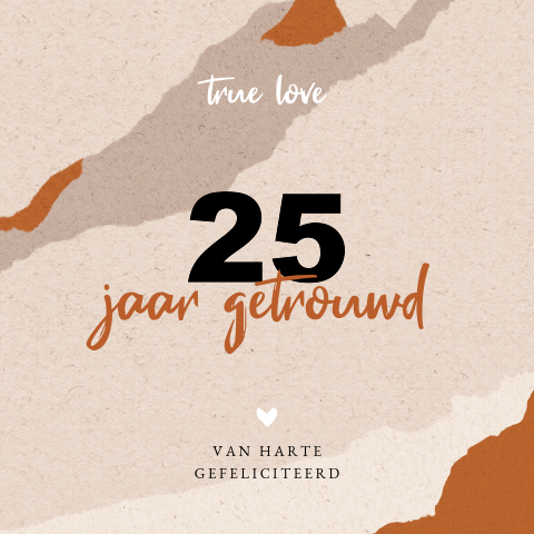 True love felicitatiekaart 25 jaar getrouwd in kartonlook