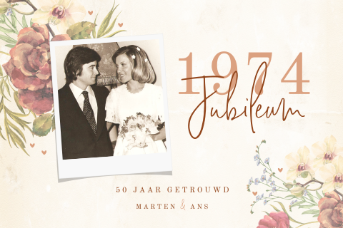 Jubileum 50 jaar met jaartal en bloemen