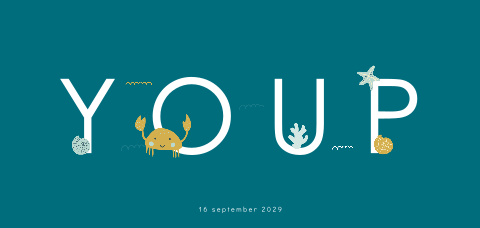 Jongens geboortekaartje met krab en schelpen