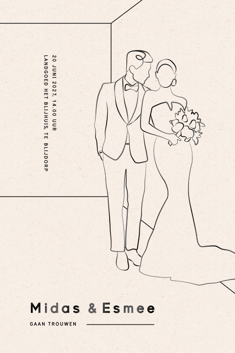 Oneline bruidspaar trouwkaart met spot-uv en ronde hoeken