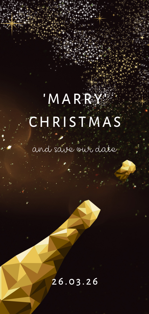 Save the Date kerstkaart met champagne