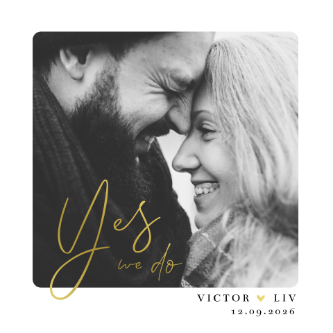 Hippe foto trouwkaart met goudfolie