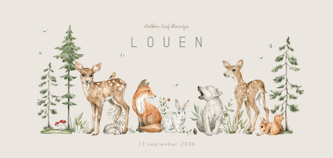 Naturel bos dieren babykaartje unisex