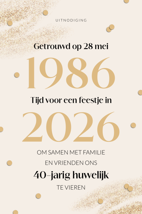 Goudlook 40 jaar getrouwd uitnodiging met confetti