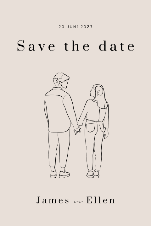 Save the Date kaart met koppel lijntekening oneline