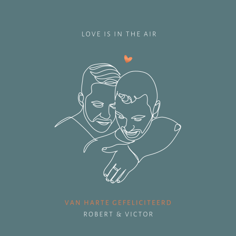 Felicitatiekaart homohuwelijk met lijntekening van 2 mannen