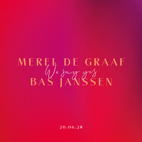 Hippe basic trouwkaart met rood kleurverloop