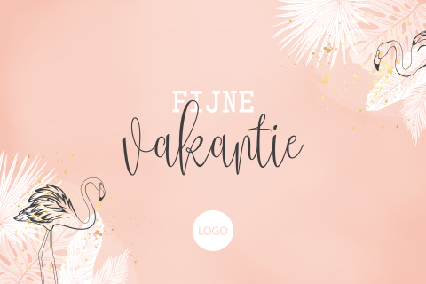 Zakelijke bedankkaart fijne vakantie met botanisch blad en flamingo's