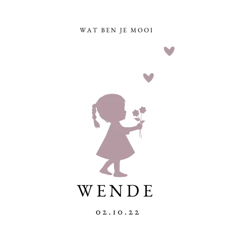 Rustig geboortekaartje meisje met silhouet