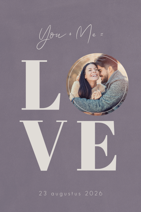 Huwelijksuitnodiging met ronde hoeken en foto in Love