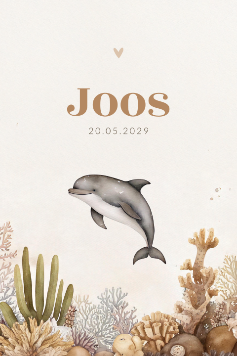 Geboortekaartje aquarel unisex onderwaterwereld met dolfijn