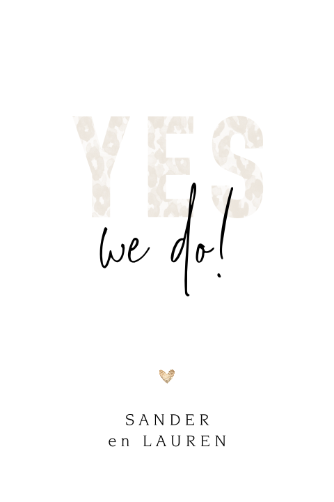 Ronde hoeken trouwkaart clean met Yes en dierenprint
