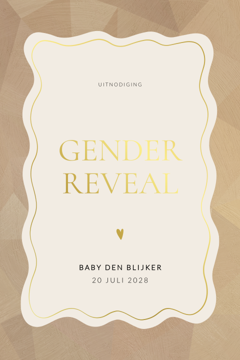 Luxe gender reveal uitnodiging met goudlook geometrisch patroon
