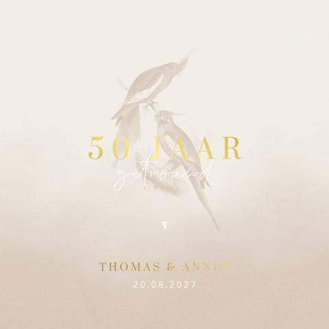 Vogels met aquarel jubileum uitnodiging 50 jaar getrouwd met foliedruk