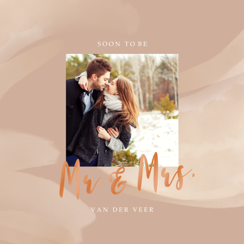 Mr & Mrs trouwkaart met hoogglans en trendy aardetinten