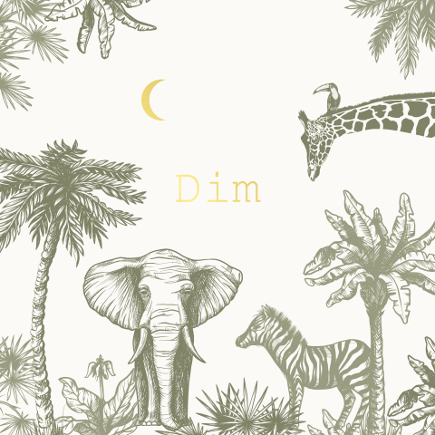 Vintage geboortekaartje voor een jongen met jungledieren en foliedruk