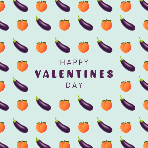 Grappige ondeugende valentijnskaart met aubergine en perzik