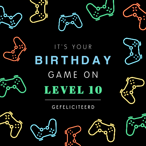 Stoere Game On verjaardagskaart met controllers en leeftijd