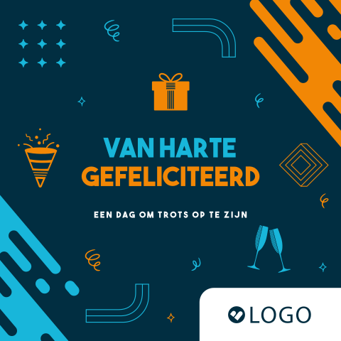 Zakelijke wenskaart voor een jubileum met confetti en champagne glazen