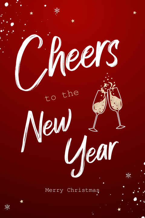 Hippe kerstkaart met afgeronde hoeken en proostende glazen
