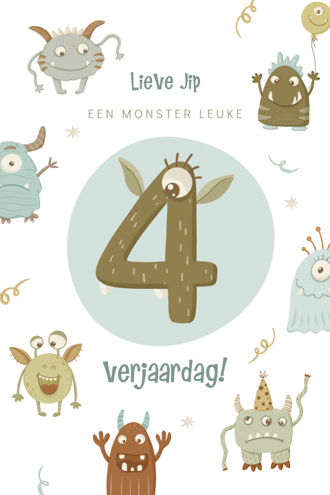 Monster verjaardagskaart kind met leeftijd