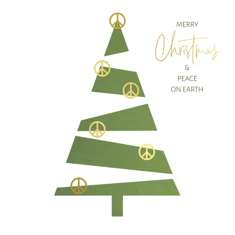 Kerstboom met peace kerstballen kerstkaart zakelijk