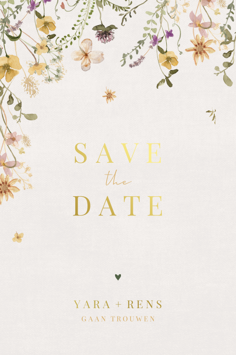 Bloemen Save the Date kaart met foliedruk