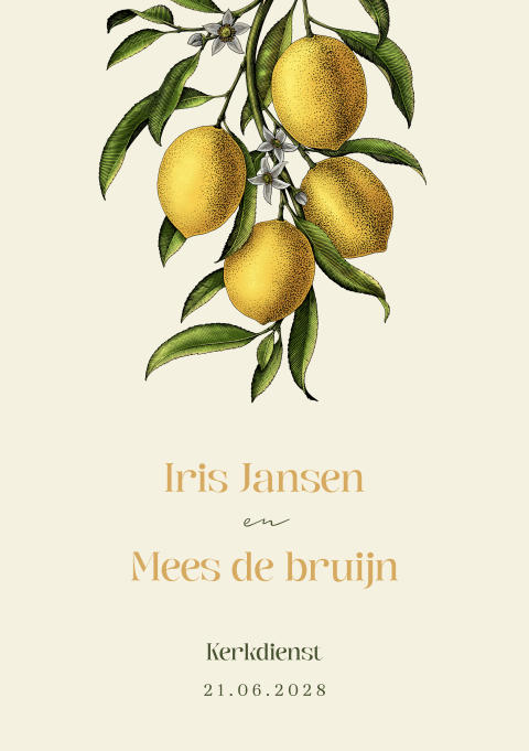 Mediterraans liturgie boekje met citrusvruchten voor een trouwdienst