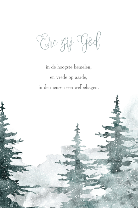 Ere zij God christelijke kerstkaart met winterse bomen