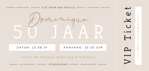 Ticket uitnodiging verjaardag man of vrouw 50 jaar
