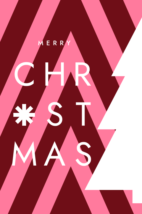 Kleurrijke kerstboom uitsnede zakelijke kerstkaart met strepen
