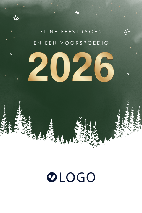 Kerstkaart voor bedrijven met eigen logo en winterse bomen