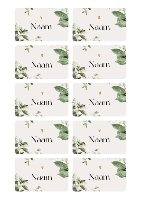 Naamkaartjes met botanische bladeren en hartje