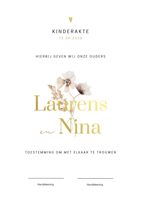 Kinderakte rustig met bloemen en goudfolie