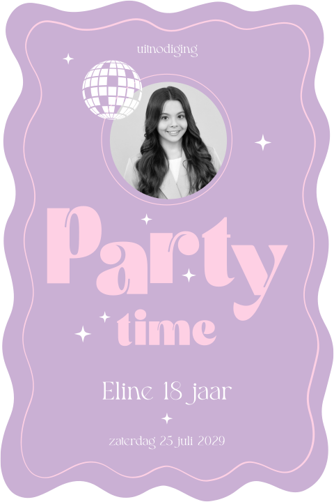 Uitnodiging verjaardag 18 jaar voor een vrouw met foto en discobal