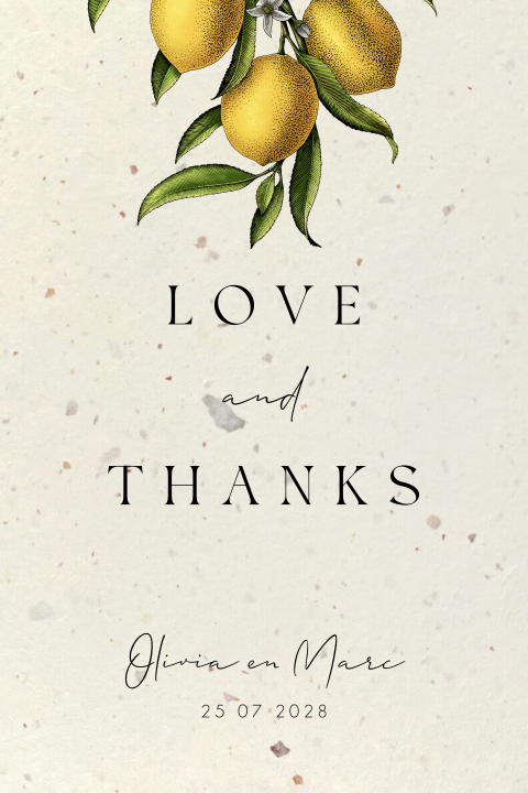 Trouw bedankkaart met citroenen op duurzaam papier