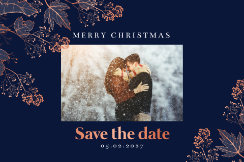 Romantische Save the Date kerstkaart met foto