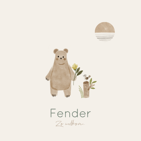 Lief aquarel geboortekaartje met ronde hoeken en beertje