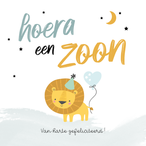 Felicitatiekaart geboorte zoon met feestelijk leeuwtje