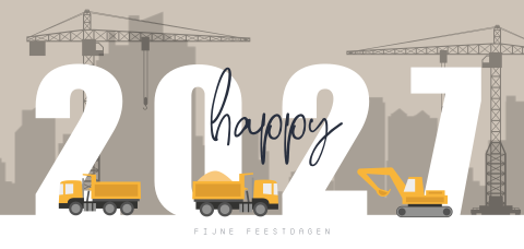 Zakelijke kerstkaart met hijskranen en jaartal 2027