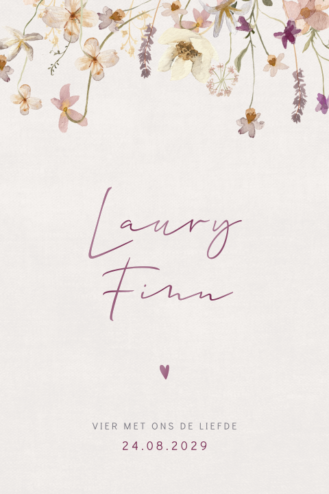 Trendy trouwkaart met bloemen en hoogglans