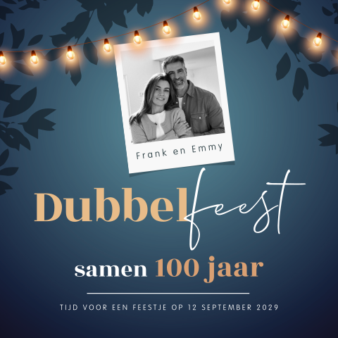 Dubbel feest uitnodiging met tuin lampjes en foto