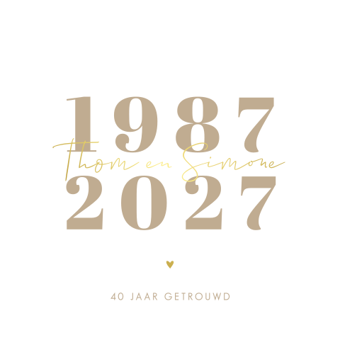 Rustige 40 jaar getrouwd jubileumuitnodiging met goudfolie