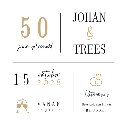 Moderne uitnodiging 50 jaar getrouwd met symbolen en vlakken