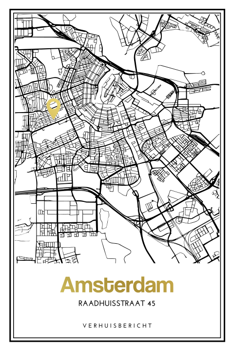 Luxe verhuiskaart met plattegrond Amsterdam en foliedruk