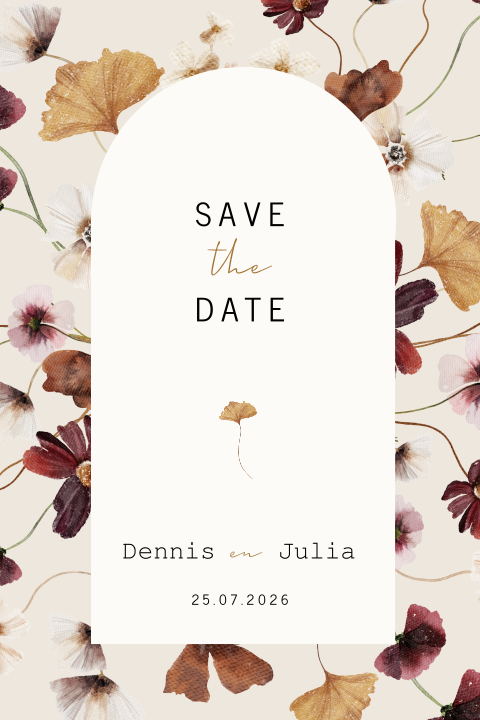 Bloemen Save the Date kaart met boogvorm kader