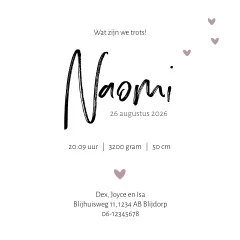 Regenboog geboortekaartje meisje met hartjes