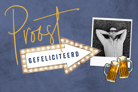 Felicitatiekaart Proost met foto, feestlampjes en bierpullen