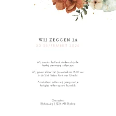 Trouwkaart met bloemen en aquarel