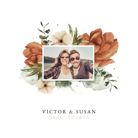 Trouwkaart met bloemen en aquarel